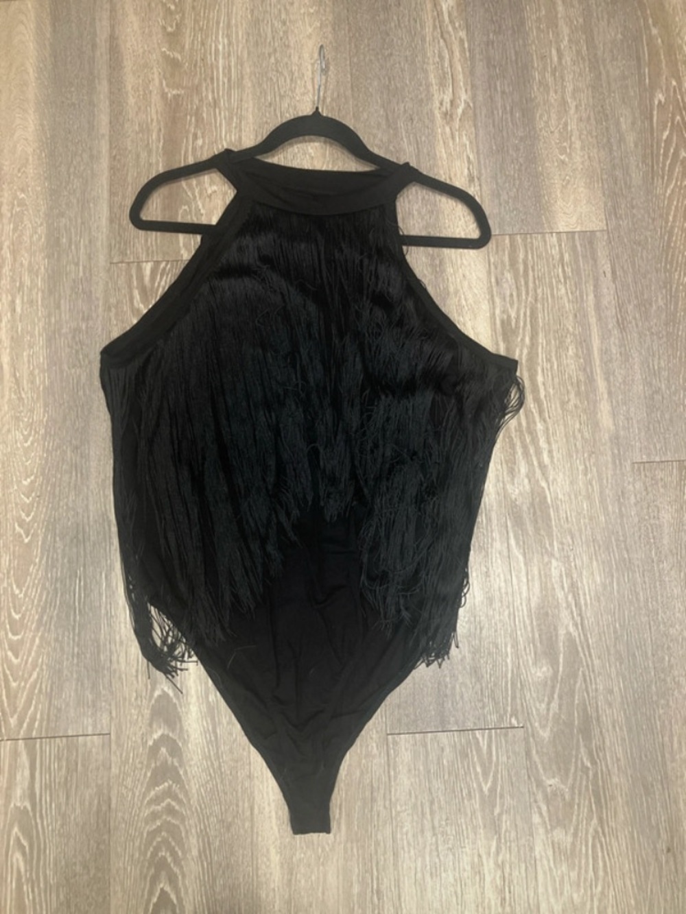 Black Fringe Halter Bodysuit